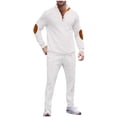 thumbnail image 1 of 2 Piece Sets for Men Solid Stand Collar Long Sleeve Shirt with Elbow Patch and Drawstring Pants Set Casual Two Piece Tracksuit, 1 of 5