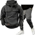 thumbnail image 1 of 2 Piece Sets for Men Zip Front Hooded Pullover and Cargo Pants Set Solid Casual Two Piece Tracksuit, 1 of 4