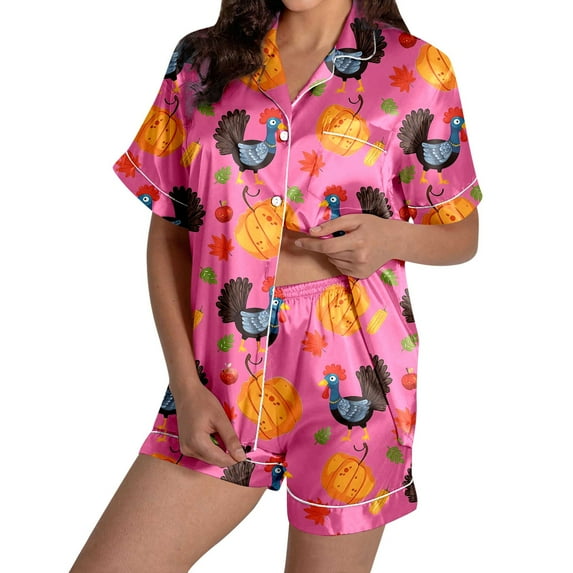 2 Piece Sets for Women – Button Pajama Sets for Travel Relaxation or Evening Comfort at Home Ladies' Thanksgiving Turkey Print Pajama Shorts Set 2024