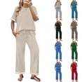 thumbnail image 1 of 2 Piece Sets for Women Casual Summer Travel Vacation Outfits Short Sleeve Lounge Set Blue 2XL, 1 of 6