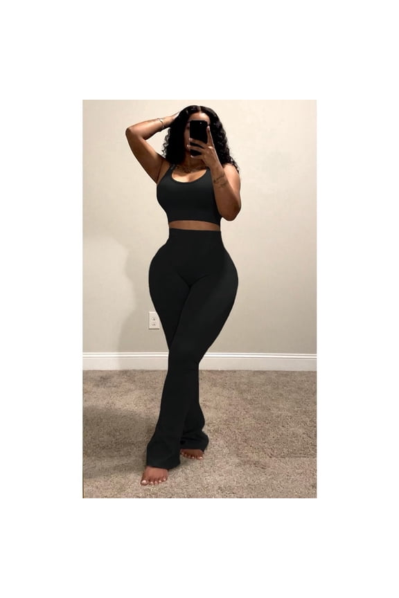 2 Piece Sets for Women Casual Sweatsuits Sleeveless Matching Pants Sets Black L