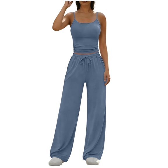 2 Piece Sets for Women Cute Cami Wide Leg Pants Y2K Lounge Set Vacation Summer Beach Casual Outfits for Women