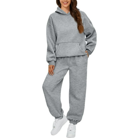 2 Piece Sets for Women Fall 2025 Sweatsuits Outfits Lounge Matching Hoodie Set Travel Track Suits Winter Clothes Gray S