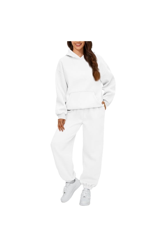 2 Piece Sets for Women Fall 2025 Sweatsuits Outfits Lounge Matching Hoodie Set Travel Track Suits Winter Clothes White 3XL