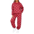 thumbnail image 1 of 2 Piece Sets for Women Fall Cozy Elastic Waist Joggers Matching Long Sleeve Hoodies Polka Dot Athletic Fall Fashion Tracksuits with Pockets Red S, 1 of 5