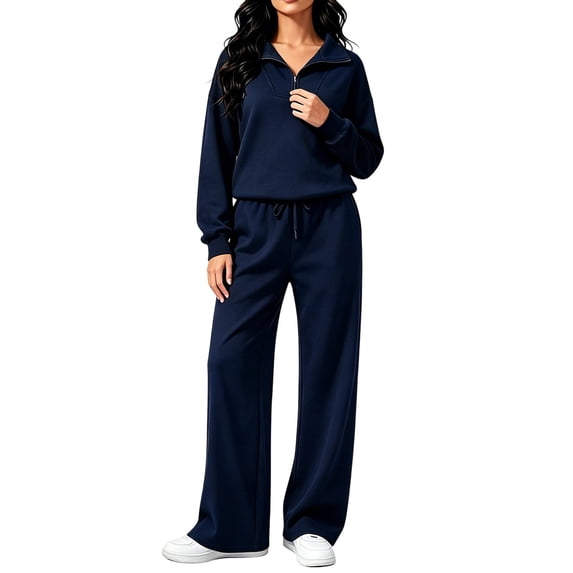 2 Piece Sets for Women Fall Outfits Loose Sweatshirt Wide Leg Sweatpants Matching Set Tracksuit Long Sleeve Half Zip Sweatsuit Matching Set