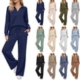 thumbnail image 1 of 2 Piece Sets for Women Fall Outfits Sweatsuit Loose Sweatshirt Wide Leg V Neck Top and Wide Leg Sweatpants Matching Set Tracksuit, 1 of 9