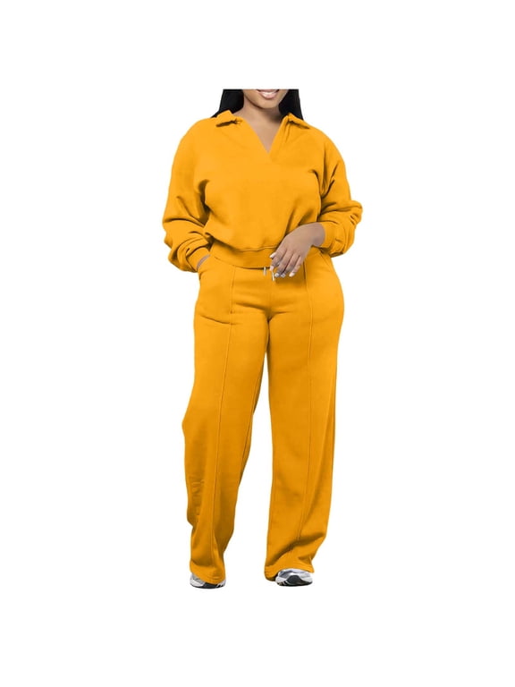 2 Piece Sets for Women Fall Outfits Sweatsuit Loose V Neck Sweatshirt Wide Leg Sweatpants Matching Set Tracksuit Solid Color Lounge Sets