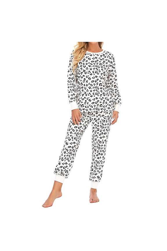 2 Piece Sets for Women Fall Plus Size Comfortable Leopard Print Comfortable Long Sleeve Casual Two-piece Set