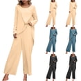 thumbnail image 1 of 2 Piece Sets for Women Fall Plus Size Solid Color Long Sleeved Irregular Hem Top Elastic Waist Wide Leg Pants Set, 1 of 8