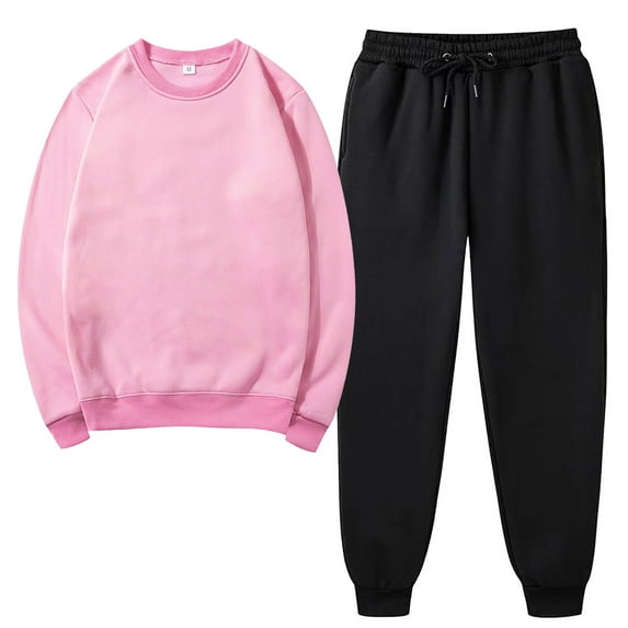 2 Piece Sets for Women Fall Plus Size Solid Color Round Neck Pullover Casual Sports Pants Sports Set
