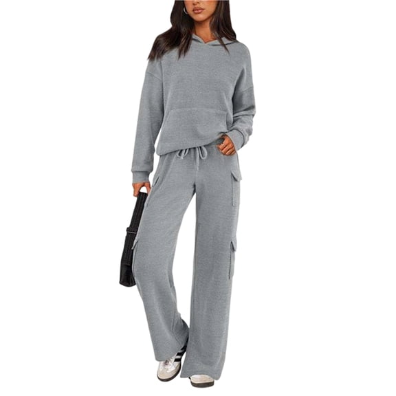 2 Piece Sets for Women Fall Sweatsuits Outfits Lounge Matching Hoodie Set Travel Winter Clothes Gray M