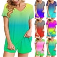 thumbnail image 1 of 2 Piece Sets for Women Fashion Gradient Casual Home Two-piece V-neck Top With Pocket Shorts Set, 1 of 7