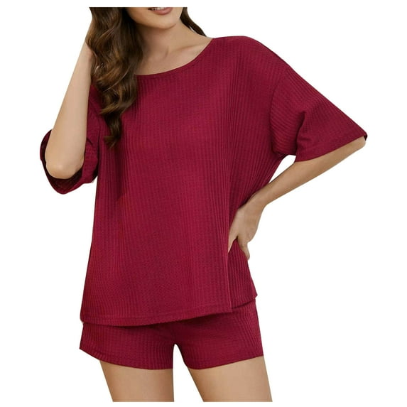 2 Piece Sets for Women Fashion Solid Color Short-Sleeved Casual Sports Home Wear Suit