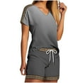 thumbnail image 1 of 2 Piece Sets for Women Fashion V Neck Shorts Sleeve Two-piece Comfortable Home Pajamas Set Sports Set, 1 of 5