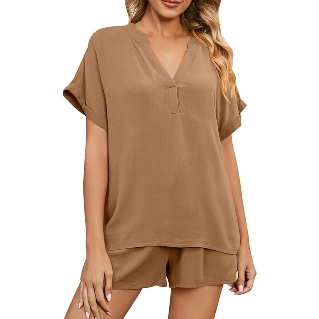2 Piece Sets for Women Going Out Spring/Summer Solid Color V Neck Loose
