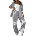 thumbnail image 1 of 2 Piece Sets for Women Long Sleeve Single Breasted Button Blazer Jacket Sports Coat and Wide Leg Pant Fall Outfits (XL, Gray), 1 of 7