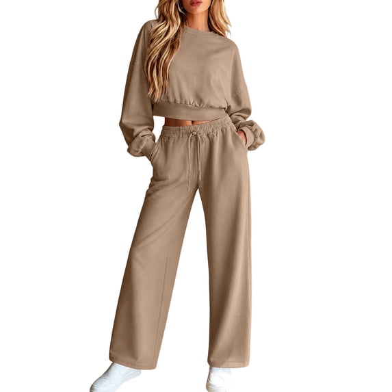 2 Piece Sets for Women Lounge Sets Long Sleeve Tops Sweatshirt Wide Leg Pants Fall Casual Vacation Travel Outfits with Pockets