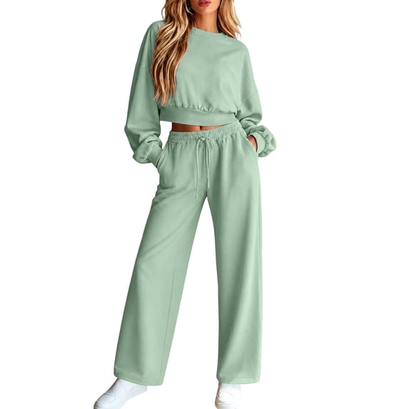 2 Piece Sets for Women Lounge Sets Long Sleeve Tops Sweatshirt Wide Leg Pants Fall Casual Vacation Travel Outfits with Pockets