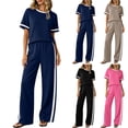 thumbnail image 1 of 2 Piece Sets for Women Matching Sets Summer Outfits Resort Wear Short Sleeve Lounge Set Wide Leg Pants with Pockets, 1 of 5