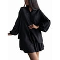 thumbnail image 1 of 2 Piece Sets for Women Matching Two Piece Fashion Oversized Shirts and Shorts Spring Outfit Black XL, 1 of 7