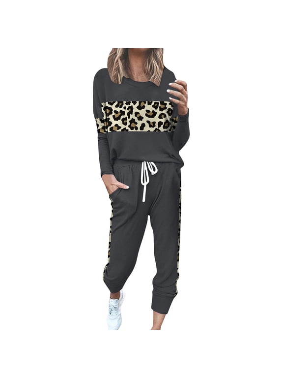 2 Piece Sets for Women Pants Sets Women 2 Piece Outfits Petite Women's Christmas Print Long Sleeve Sport Pullover + Pants Set New Arrivals