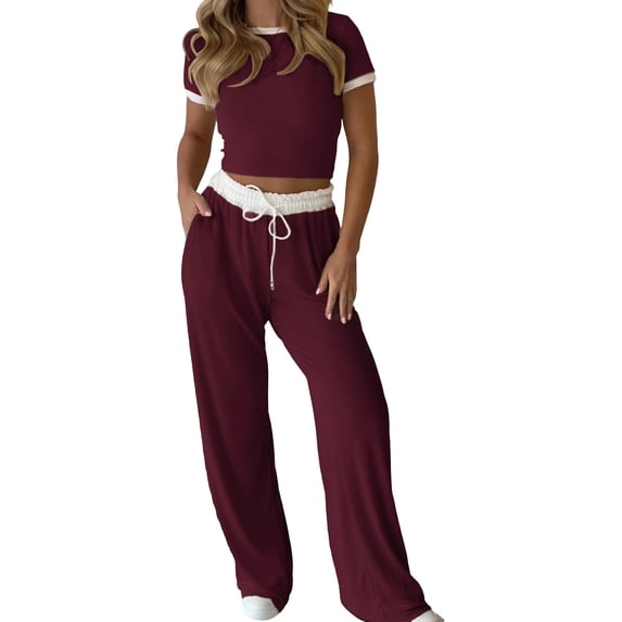 2 Piece Sets for Women Plus Size Going out Round-Neck Sleeveless And Long Pants Solid Casual 2PC Sets