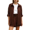 thumbnail image 1 of 2 Piece Sets for Women Shorts Womens Short Set Summer Sets Women Solid Spring Long Sleeve Shirt High Waist Drawstring Shorts Fashion Summer Outfits, 1 of 5