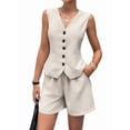 thumbnail image 1 of 2 Piece Sets for Women Spring Fashion Button Vest Tops High Waist Shorts Summer Business Casual Outfits Light Khaki M, 1 of 9