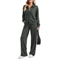 thumbnail image 1 of 2 Piece Sets for Women Stand Collar Zip Top and High Waist Wide Leg Pants, L, 1 of 5