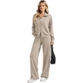 thumbnail image 1 of 2 Piece Sets for Women Stand Collar Zip Top and High Waist Wide Leg Pants, S, 1 of 5