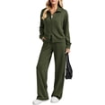 thumbnail image 1 of 2 Piece Sets for Women Stand Collar Zip Top and High Waist Wide Leg Pants, S, 1 of 5