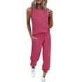 thumbnail image 1 of 2 Piece Sets for Women Summer Crew Neck Sleeveless Tops Long Pants Tracksuit Lounge Jogger Set with Pockets, 1 of 6