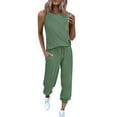thumbnail image 1 of 2 Piece Sets for Women Summer Crew Neck Sleeveless Tops Long Pants Tracksuit Lounge Jogger Set with Pockets, 1 of 6