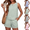 thumbnail image 1 of 2 Piece Sets for Women Summer Lounge Short Sets Tank Tops Crew Neck Sleeveless and Bottom Matching with Pockets 2026 Cyan S, 1 of 5