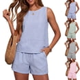 thumbnail image 1 of 2 Piece Sets for Women Summer Lounge Short Sets Tank Tops Crew Neck Sleeveless and Bottom Matching with Pockets 2026 Sky Blue M, 1 of 5