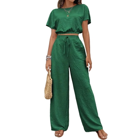 2 Piece Sets for Women Summer Navel Top Vacation 2026 Lounge Outfits Matching Two Pcs Spring Sweat Suits Green XL