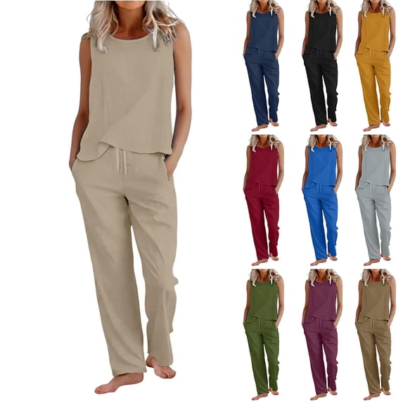 2 Piece Sets for Women Summer Outfits Beach Vacation Clothes Wide Leg Crop Pants Yellow XL(XL)