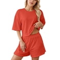 thumbnail image 1 of 2 Piece Sets for Women Summer Outfits Short Sleeve Crew Neck Solid Color Oversized Loose Fit High Waisted Shorts Tracksuit Basic Tops 2026 Orange S, 1 of 8