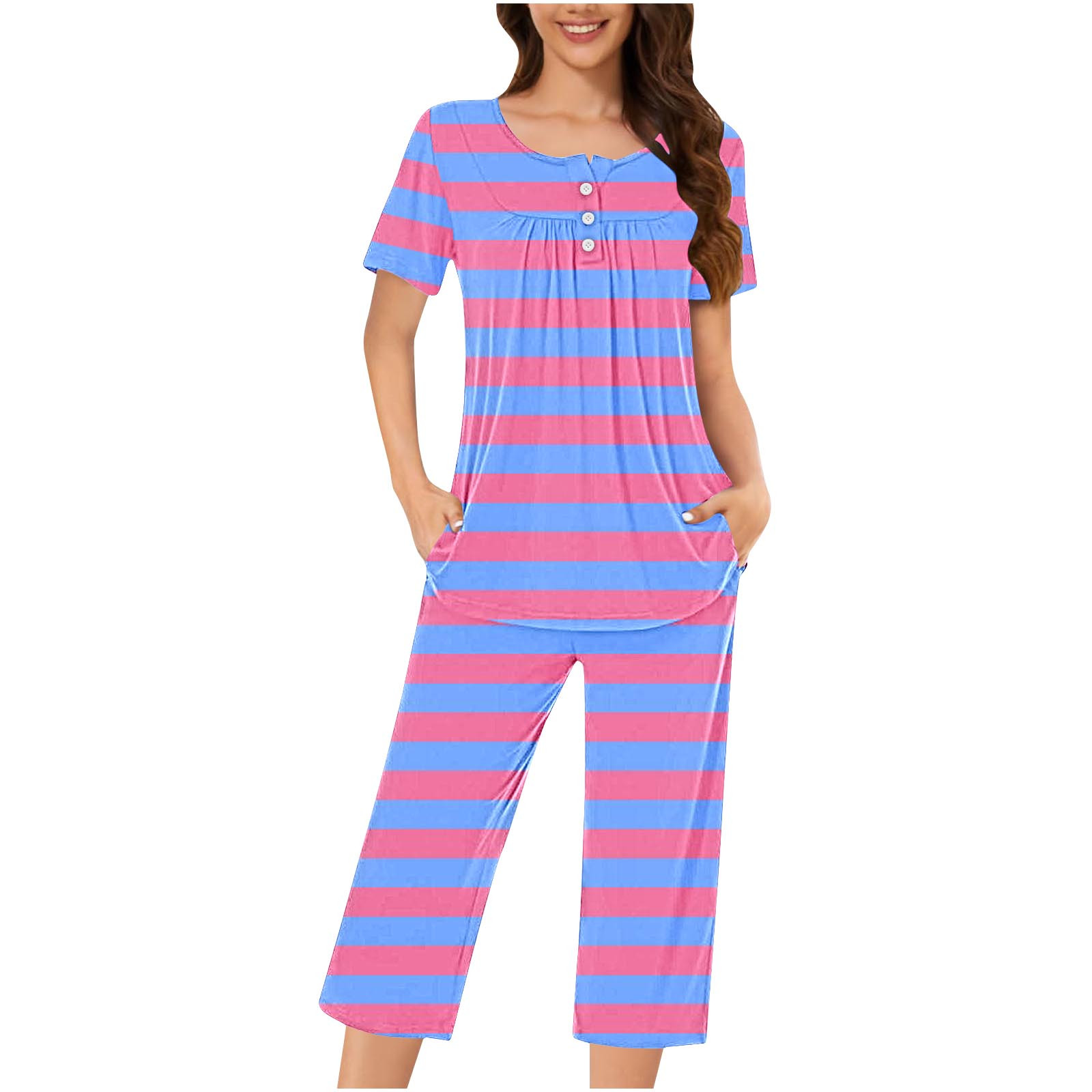 2 Piece Sets for Women Summer Pants 2PC V Neck Lace Splicing Short