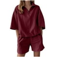 thumbnail image 1 of 2 Piece Sets for Women Summer Red Crew Neck Casual Solid Color Short Sleeve Shirt Shorts XL, 1 of 6