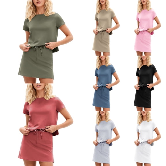 2 Piece Sets for Women Summer Short Skirt Set Short Sleeve Tshirt Skort Dressy Matching Sweatsuits Orange Summer Lounge Sets L