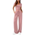 thumbnail image 1 of 2 Piece Sets for Women Summer Spring Lounge Set Matching V Neck Tops Wide Leg Pants Travel Outfits, 1 of 8