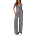 thumbnail image 1 of 2 Piece Sets for Women Summer Spring Lounge Set Matching V Neck Tops Wide Leg Pants Travel Outfits, 1 of 8