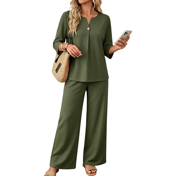 2 Piece Sets for Women Summer Spring Vacation Beach Travel Airport Outfits Three Quarter Sleeve Lounge Set
