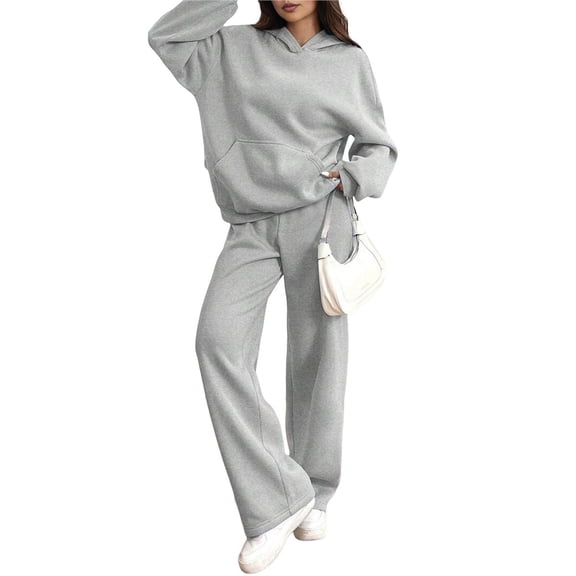 2 Piece Sets for Women Sweatsuits Casual Hoodie Jacket Wide Leg Sweatpants Fall Outfits Lounge Sets Gray S