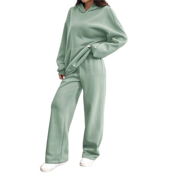 2 Piece Sets for Women Sweatsuits Casual Hoodie Jacket Wide Leg Sweatpants Fall Outfits Lounge Sets Green S