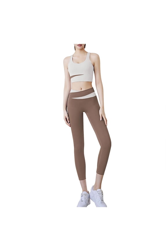 2 Piece Sets for Women Tracksuit Yoga Suit Training Color Patchwork Sports Bra with Leggings Pants Workout Outfit