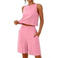 thumbnail image 1 of 2 Piece Sets for Women,Two Piece Sets For Women Summer Sleeveless Tank Tops and Wide Leg Shorts Linen Set Casual Beach Outfits, 1 of 6