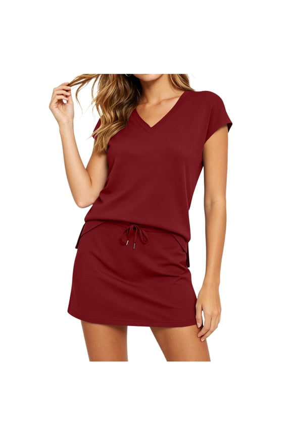 2 Piece Sets for Women,Two Piece Skirt Sets for Women Summer Vacation Outfits Travel Tennis Golf Skorts Cap Sleeve Lounge Sets